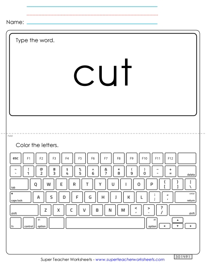 Type the Word: Cut (Printable PDF Worksheet)
