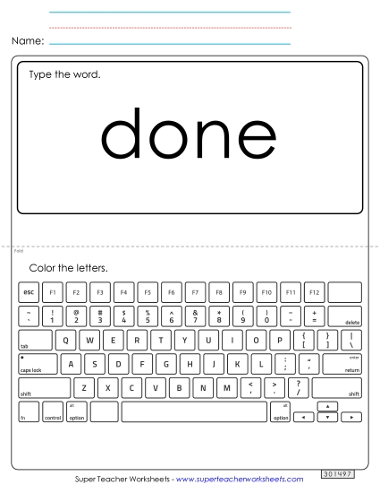 Type the Word: Done (Printable PDF Worksheet)