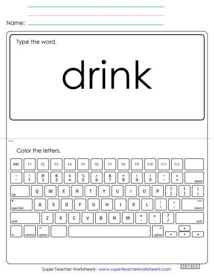 Type the Word: Drink (Printable PDF Worksheet)