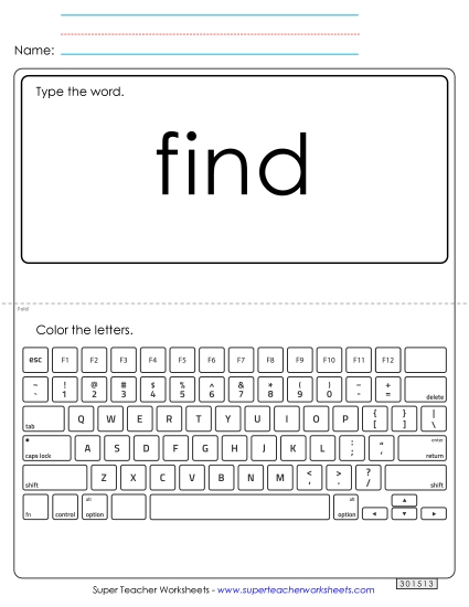 Type the Word: Find (Printable PDF Worksheet)
