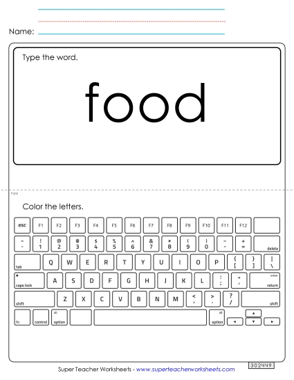 Type the Word: Food (Printable PDF Worksheet)