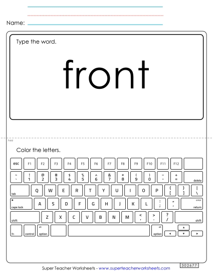 Type the Word: Front (Printable PDF Worksheet)