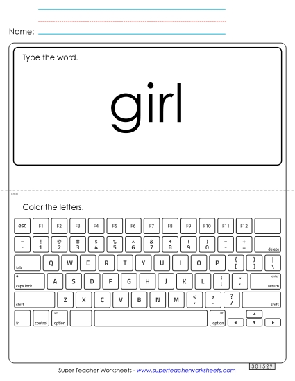 Type the Word: Girl (Printable PDF Worksheet)