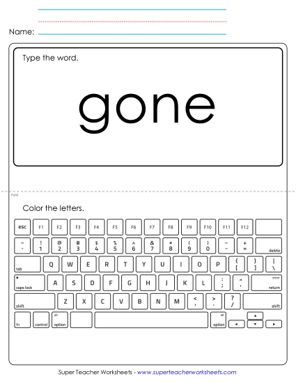 Type the Word: Gone (Printable PDF Worksheet)