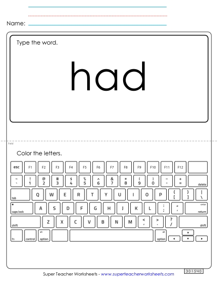 Type the Word: Had (Printable PDF Worksheet)