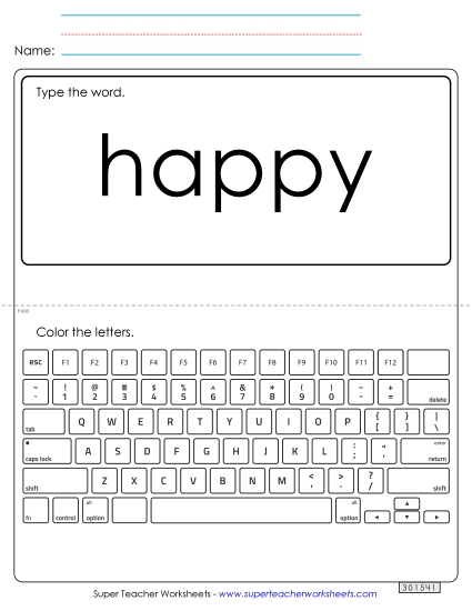 Type the Word: Happy (Printable PDF Worksheet)