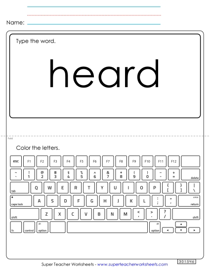Type the Word: Heard (Printable PDF Worksheet)