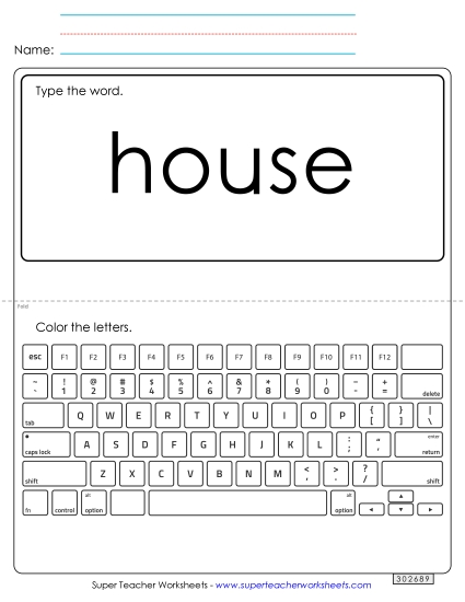 Type the Word: House (Printable PDF Worksheet)