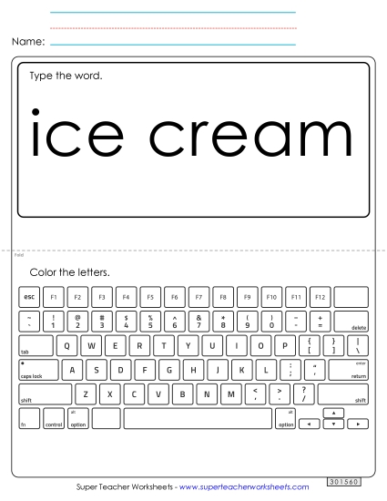 Type the Word: Ice Cream (Printable PDF Worksheet)