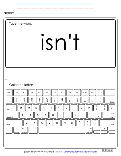 Type the Word: Isn't (Printable PDF Worksheet)