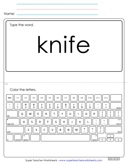 Type the Word: Knife (Printable PDF Worksheet)