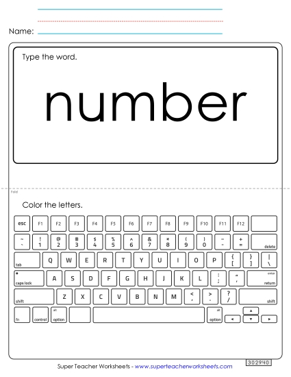 Type the Word: Number (Printable PDF Worksheet)