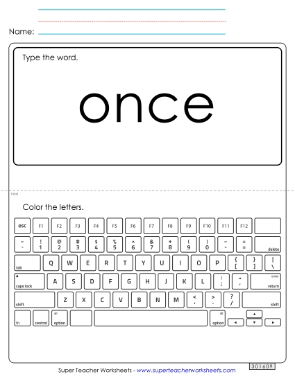 Type the Word: Once (Printable PDF Worksheet)