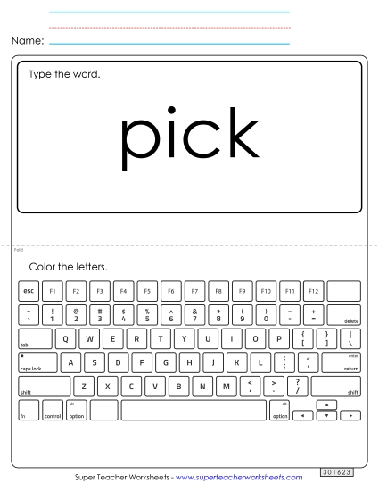 Type the Word: Pick (Printable PDF Worksheet)