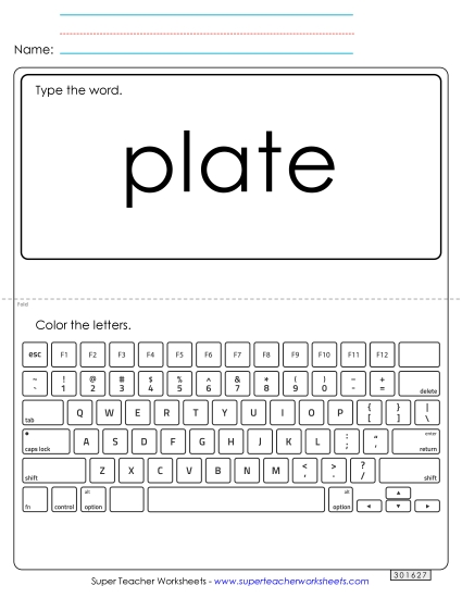 Type the Word: Plate (Printable PDF Worksheet)