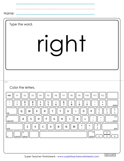 Type the Word: Right (Printable PDF Worksheet)