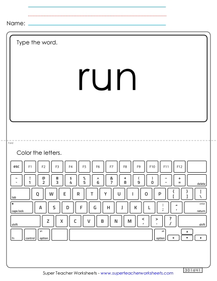 Type the Word: Run (Printable PDF Worksheet)