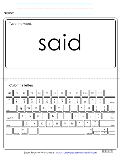 Type the Word: Said (Printable PDF Worksheet)