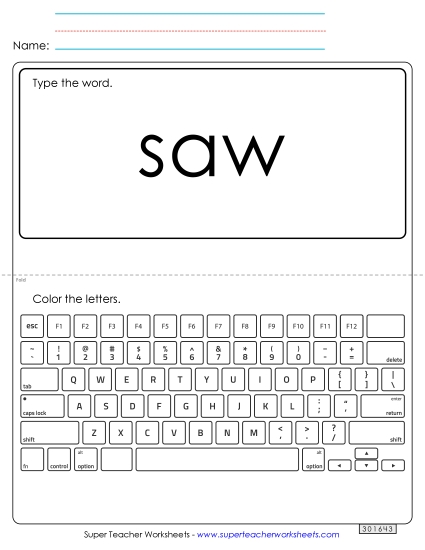 Type the Word: Saw (Printable PDF Worksheet)