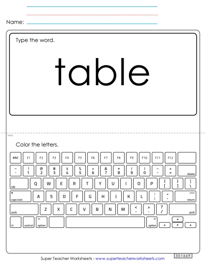 Type the Word: Table (Printable PDF Worksheet)