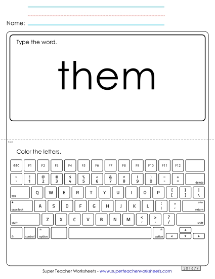 Type the Word: Them (Printable PDF Worksheet)