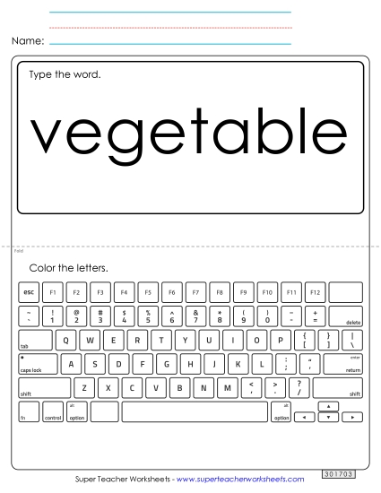 Type the Word: Vegetable (Printable PDF Worksheet)