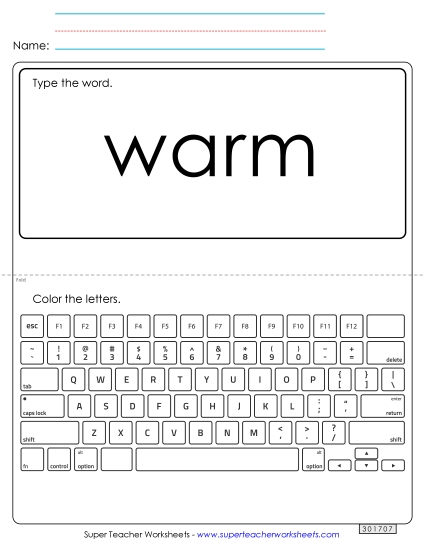 Type the Word: Warm (Printable PDF Worksheet)