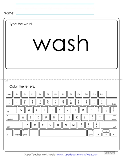 Type the Word: Wash (Printable PDF Worksheet)