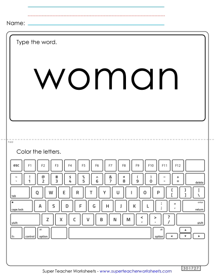 Type the Word: Woman (Printable PDF Worksheet)