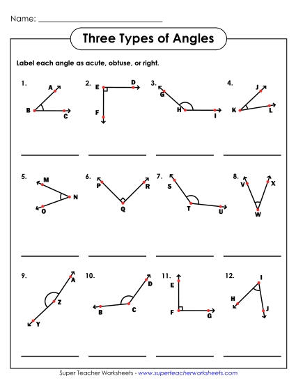 Angle Types: Acute, Obtuse, Right - Types of Angles 1 (Printable PDF Worksheet)