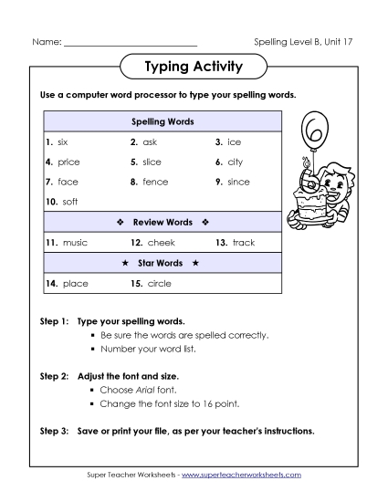 Worksheets - Typing Activity (B-17) (Printable PDF Worksheet)