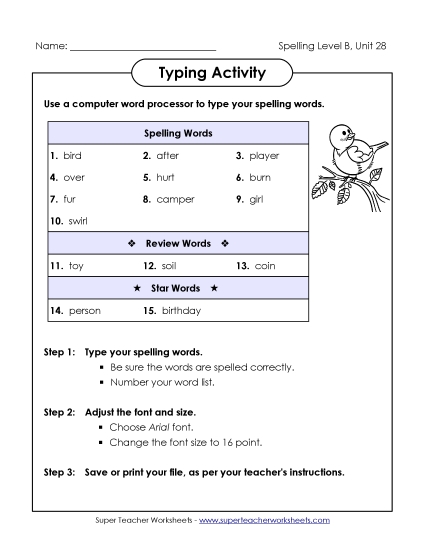 Worksheets - Typing Activity (B-28)  (Printable PDF Worksheet)