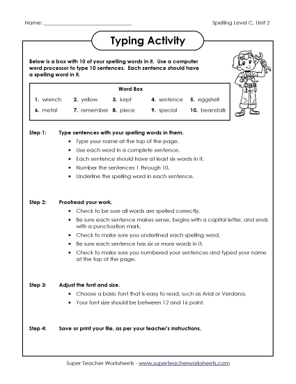 Worksheets - Typing Sentences (Printable PDF Worksheet)