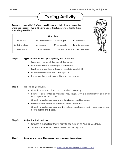 Worksheets and Activities - Typing Sentences (Printable PDF Worksheet)
