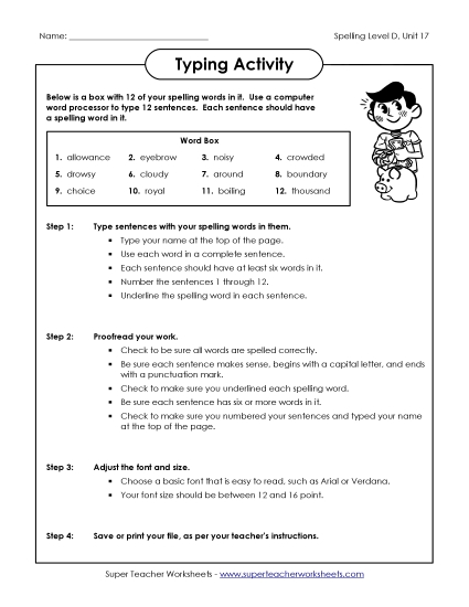 Worksheets - Typing Sentences Activity (D-17) (Printable PDF Worksheet)