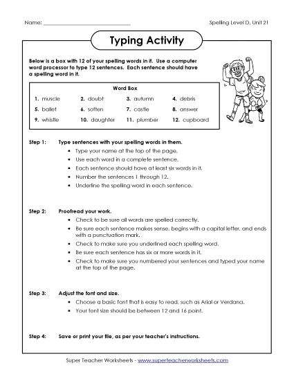 Worksheets - Typing Sentences Activity (D-21) (Printable PDF Worksheet)