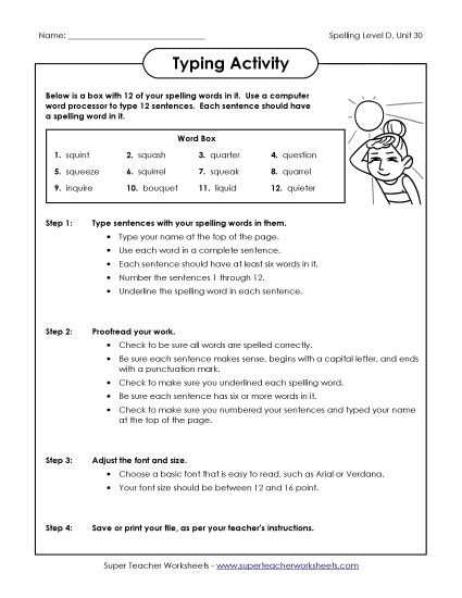 Worksheets - Typing Sentences Activity (D-30) (Printable PDF Worksheet)