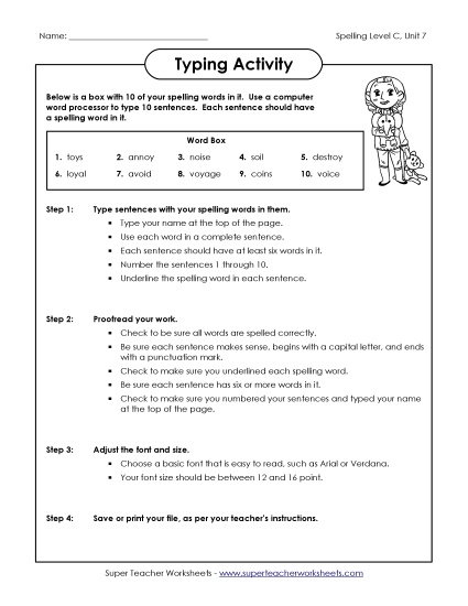 Worksheets - Typing Sentences (C-7)  (Printable PDF Worksheet)