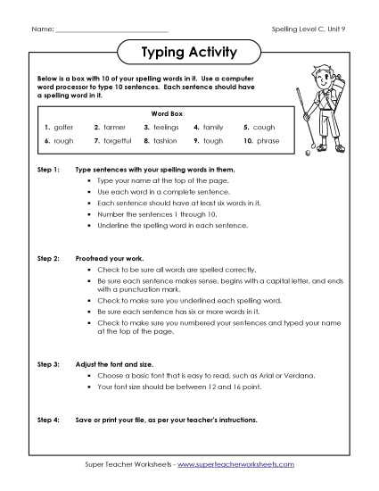 Worksheets - Typing Sentences (C-9)  (Printable PDF Worksheet)