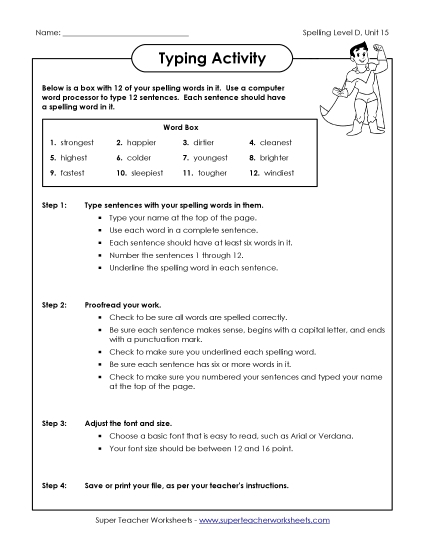 Worksheets - Typing Sentences (D-15)  (Printable PDF Worksheet)