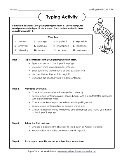 Worksheets - Typing Sentences (D-18) (Printable PDF Worksheet)