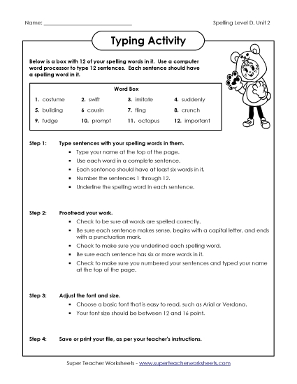 Worksheets - Typing Sentences (D-2) (Printable PDF Worksheet)