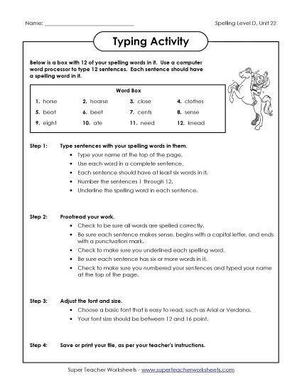Worksheets - Typing Sentences (D-22) (Printable PDF Worksheet)