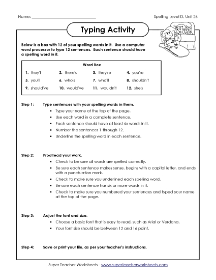 Worksheets - Typing Sentences (D-26) (Printable PDF Worksheet)