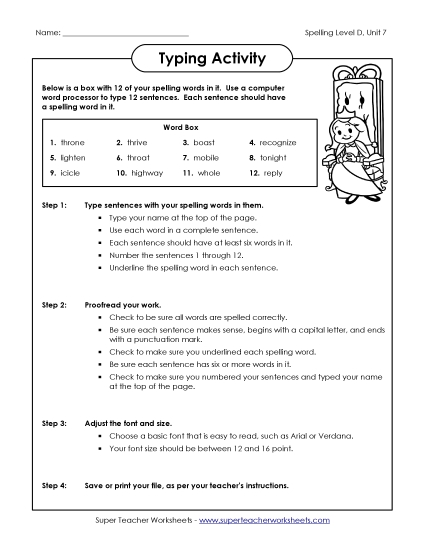Worksheets - Typing Sentences (D-7) (Printable PDF Worksheet)
