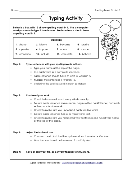 Worksheets - Typing Sentences (D-8)  (Printable PDF Worksheet)