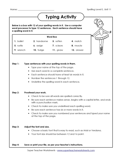 Printable Worksheets - Typing Sentences (E-11) (Printable PDF Worksheet)