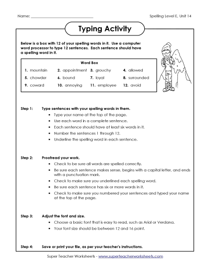 Printable Worksheets - Typing Sentences (E-14) (Printable PDF Worksheet)