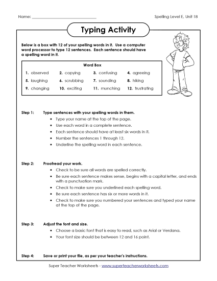 Printable Worksheets - Typing Sentences (E-18) (Printable PDF Worksheet)