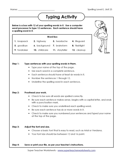 Printable Worksheets - Typing Sentences (E-25) (Printable PDF Worksheet)